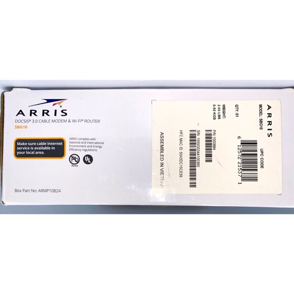 ARRIS (SBG10)-Cable Modem Router Combo Fast  3.0 16 x 4 Gigabit & AC1600 - Picture 8 of 8